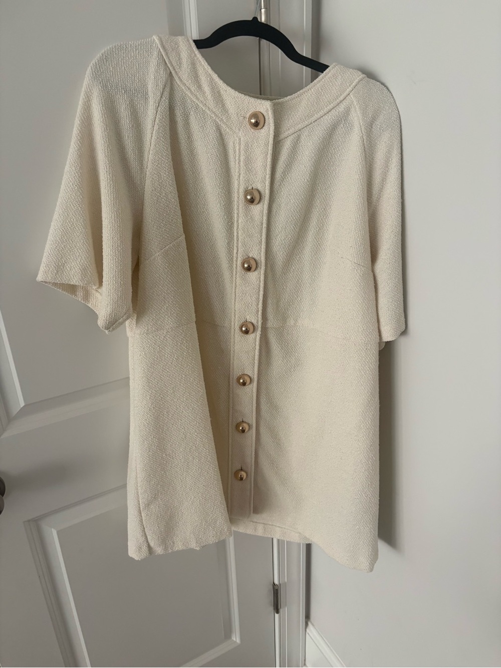 Cream tweed mini dress with big gold buttons size XL